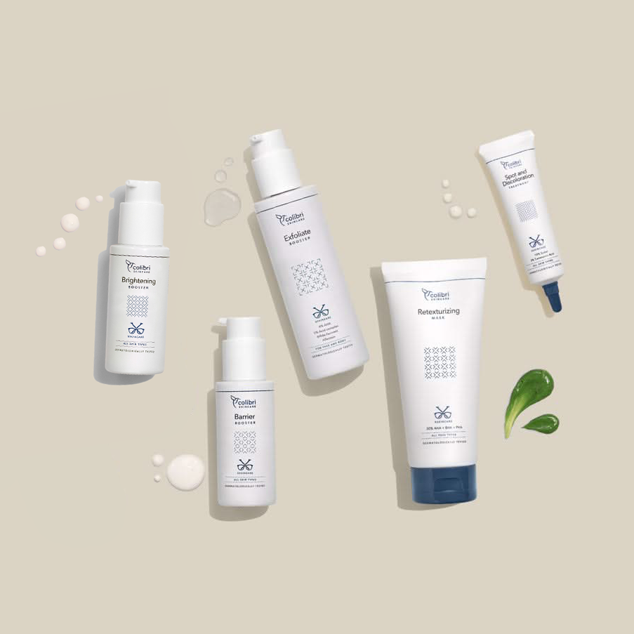 Leon xskincare Set mit 5 liegenden Produkten 